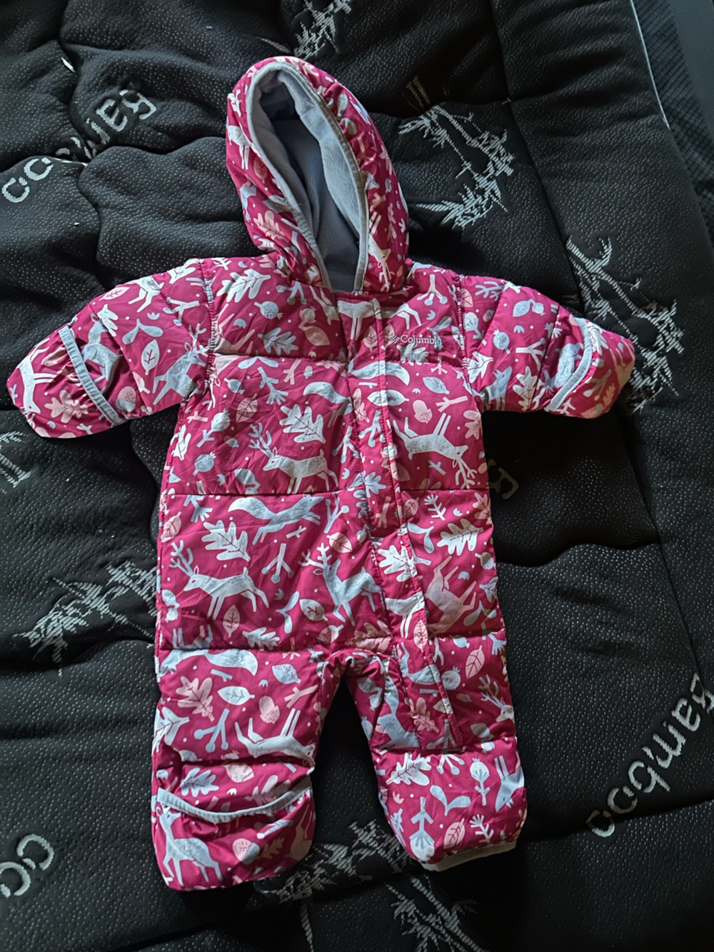 Columbia Pink and White Patterned Baby Snowsuit
